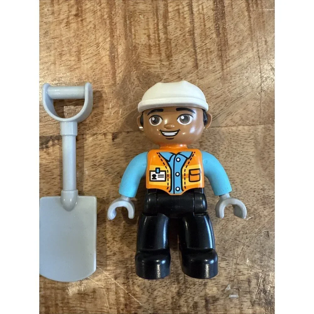 LEGO Duplo Construction Workers toy figures White Helmet Headset shovel